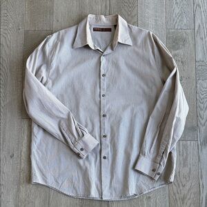 Perry Ellis Men's Tan Gray Striped Button Down Shirt